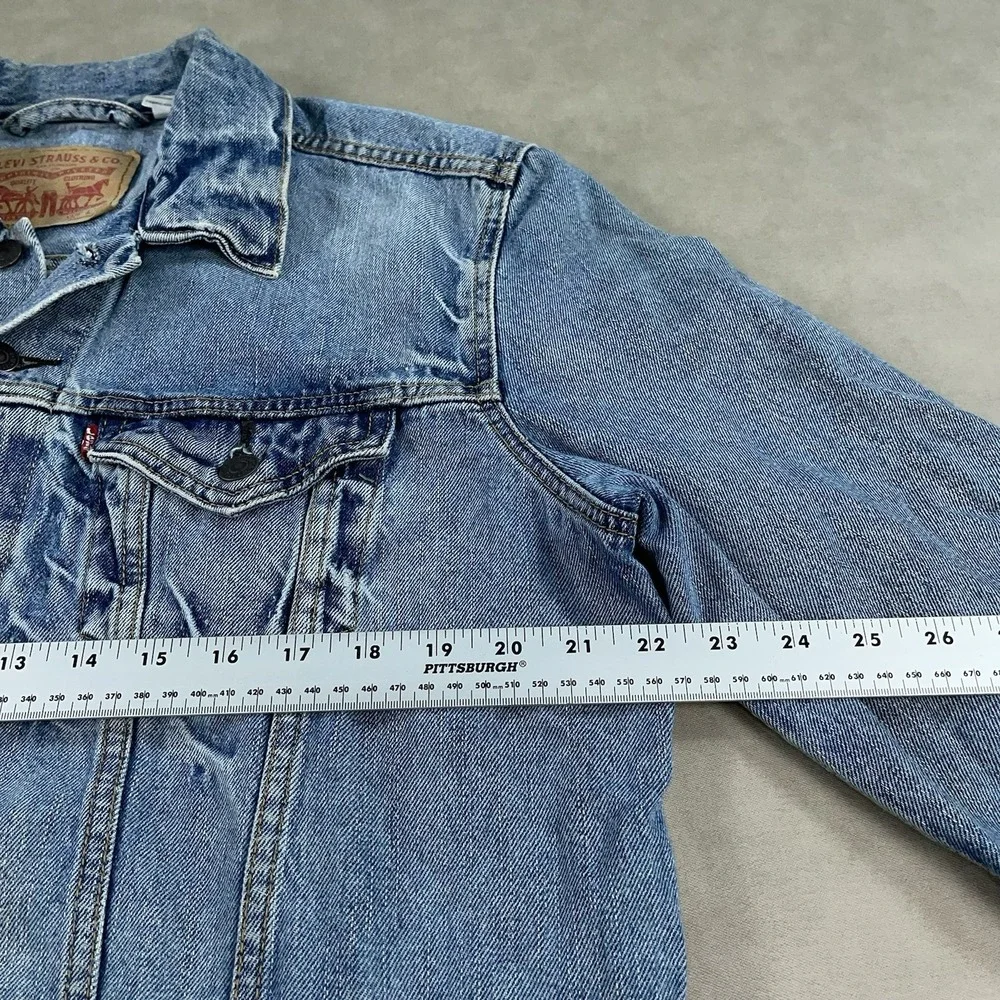 Levi's Jacket Mens Large Blue Trucker Denim Type 3 Distressed Faded Button 72334